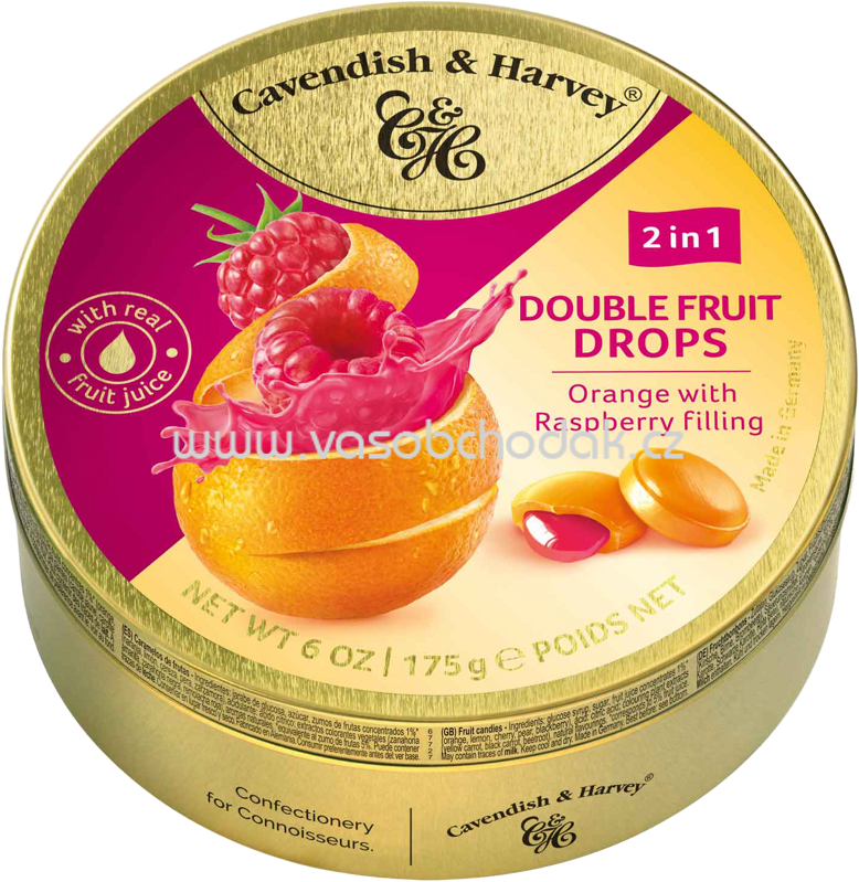 Cavendish & Harvey Double Fruit Drops Orange with Rasperry Filling, 175g Cavendish & Harvey Double Fruit Drops Orange with Rasperry Filling, 175g