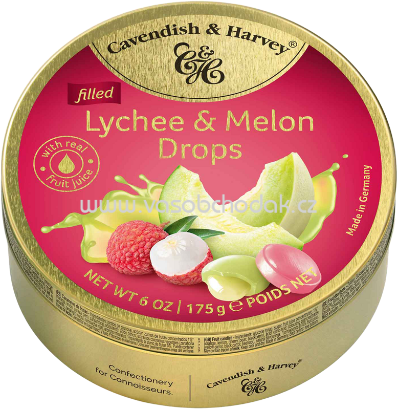 Cavendish & Harvey Filled Lychee & Melon Drops, 175g Cavendish & Harvey Filled Lychee & Melon Drops, 175g