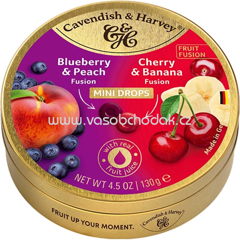 Cavendish & Harvey Mini Drops Blueberry & Peach Fusion & Cherry & Banana Fusion, 130g