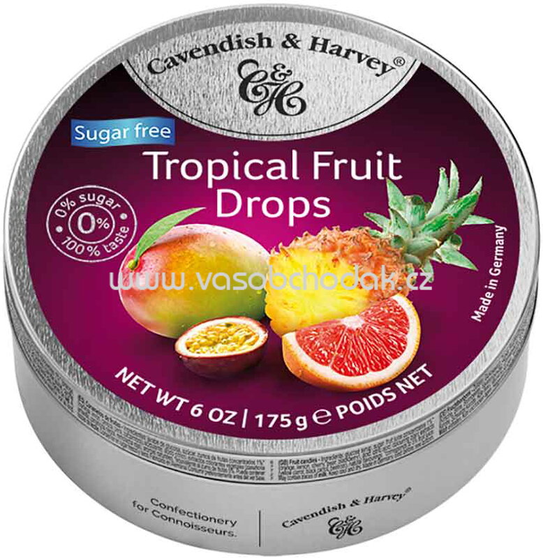 Cavendish & Harvey Tropical Fruit Drops sugarfree, 175g Cavendish & Harvey Tropical Fruit Drops sugarfree, 175g