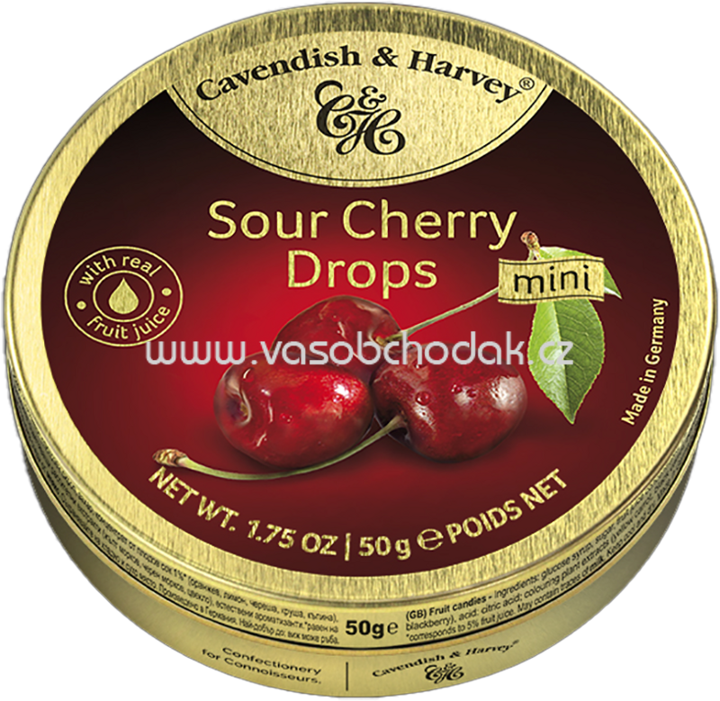 Cavendish & Harvey Sour Cherry Drops mini, 50g Cavendish & Harvey Sour Cherry Drops mini, 50g