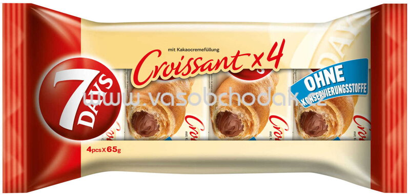 7 Days Maxi Croissant mit Kakaocremefüllung, 4x65g, 260g 7 Days Maxi Croissant mit Kakaocremefüllung, 4x65g, 260g