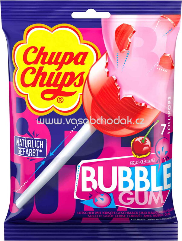 Chupa Chups Bubble Gum Kirsch, 7 St, 126g