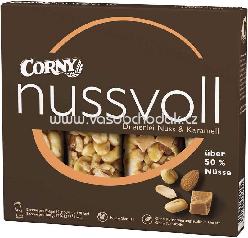 Corny Nussvoll Dreierlei Nuss & Karamell, 4x24g