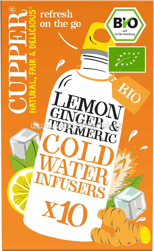 Cupper Cold Water Infusers Lemon Ginger & Turmeric Bio, 10 Beutel Cupper Cold Water Infusers Lemon Ginger & Turmeric Bio, 10 Beutel