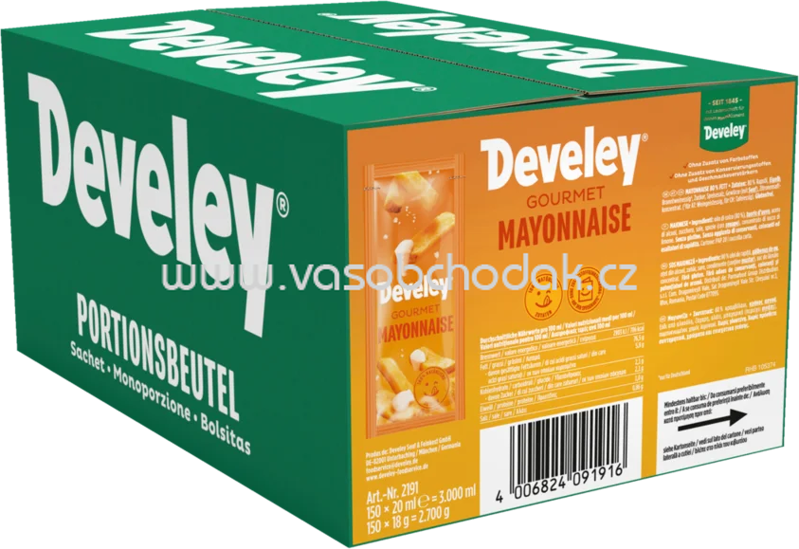 Develey Gourmet Mayonnaise, 150x20 ml Portionsbeutel Develey Gourmet Mayonnaise, 150x20 ml Portionsbeutel