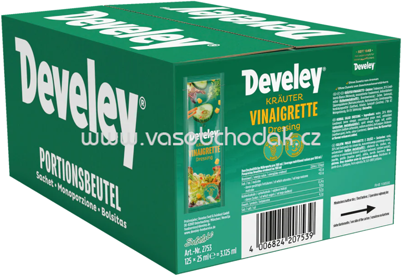 Develey Kräuter Vinaigrette Dressing Portionsbeutel, 125x25 ml