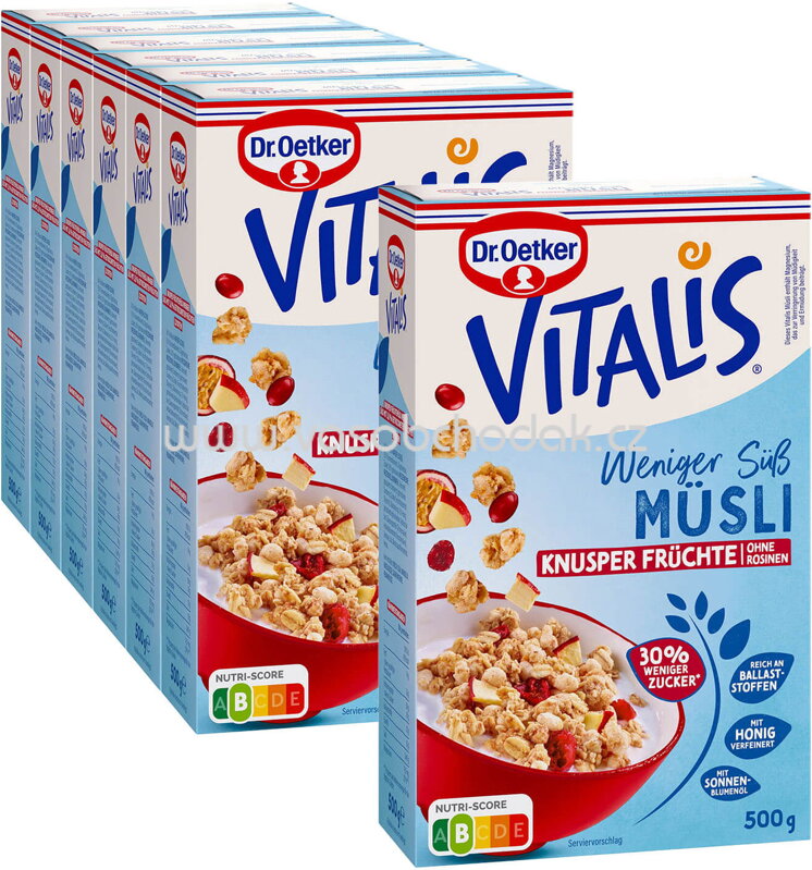 Dr.Oetker Vitalis Weniger süß Knusper Früchte, 6+1 gratis, 3,5 kg Dr.Oetker Vitalis Weniger süß Knusper Früchte, 6+1 gratis, 3,5 kg