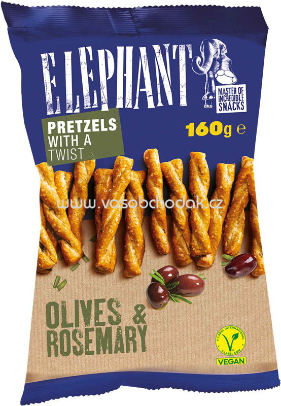 Elephant Twisted Pretzels Olives & Rosemary, 160g