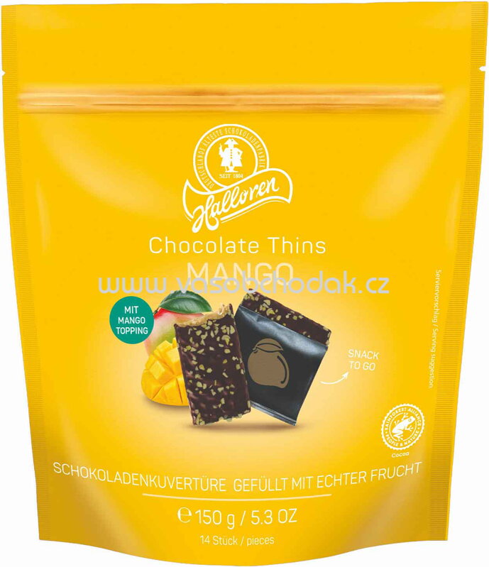 Halloren Chocolate Thins Mango, Beutel, 150g