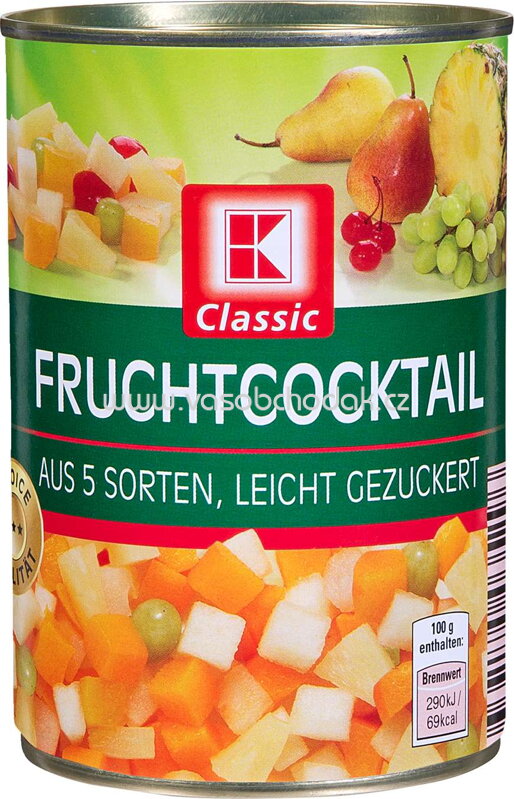 K-Classic Fruchtcocktail aus 5 Sorten, leicht gezuckert, 410g K-Classic Fruchtcocktail aus 5 Sorten, leicht gezuckert, 410g