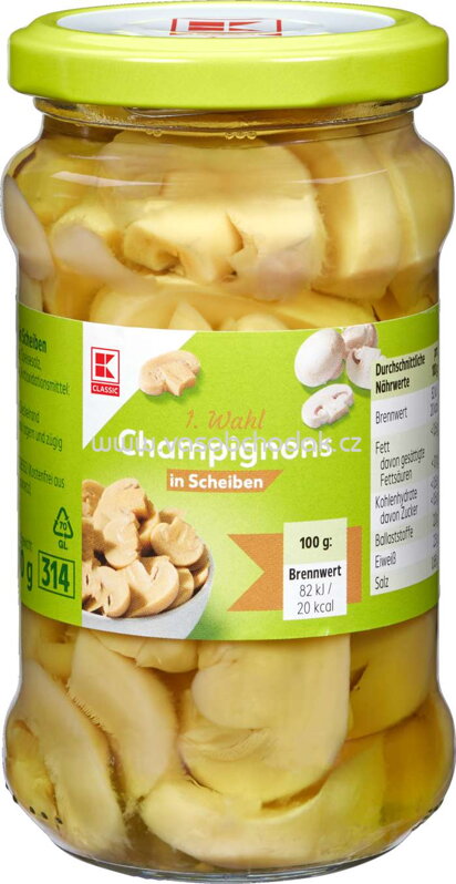K-Classic 1.Wahl Champignons in Scheiben, 280g K-Classic 1.Wahl Champignons in Scheiben, 280g