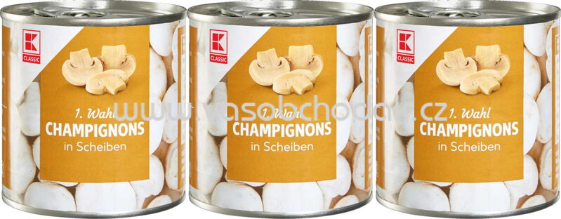 K-Classic 1. Wahl Champignons in Scheiben, 3x212 ml