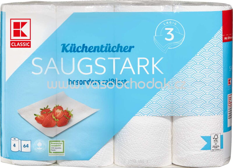 K-Classic Küchentücher Saugstark, 3-lagig, 4x64 Bl K-Classic Küchentücher Saugstark, 3-lagig, 4x64 Bl