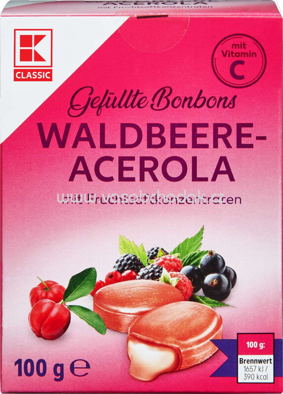 K-Classic Gefüllte Bonbons Waldbeere Acerola, 100g K-Classic Gefüllte Bonbons Waldbeere Acerola, 100g