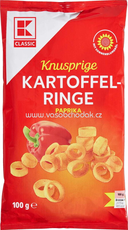 K-Classic Knusprige Kartoffel Ringe, paprika, 100g