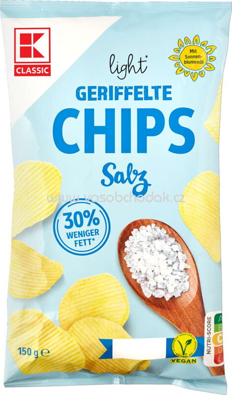 K-Classic Geriffelte Chips Salz, light, 150g