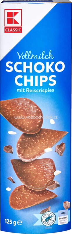 K-Classic Vollmilch Schoko Chips mit Reiscrispies, 125g