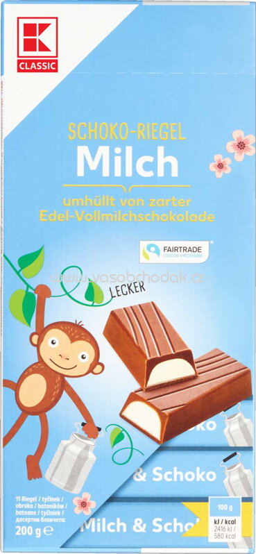 K-Classic Schoko Riegel Milch, Vollmilchschokolade, 200g