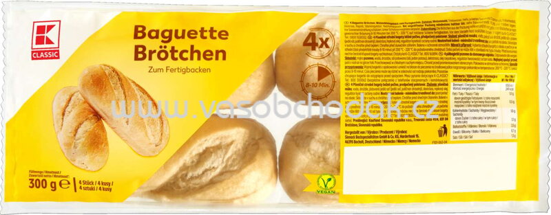 K-Classic Baguette Brötchen zum Aufbacken, 4 St, 300g K-Classic Baguette Brötchen zum Aufbacken, 4 St, 300g