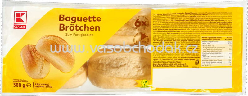 K-Classic Baguette Brötchen zum Aufbacken, 6 St, 300g K-Classic Baguette Brötchen zum Aufbacken, 6 St, 300g