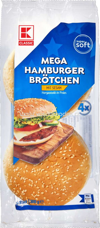 K-Classic Mega Hamburger Brötchen mit Sesam, 4 St, 300g