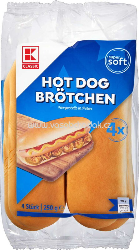 K-Classic Hot Dog Brötchen, 4 St, 250g