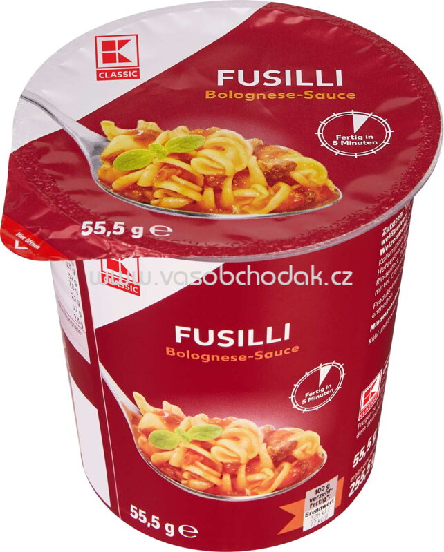 K-Classic Fusilli Bolognese Sauce im Becher, 55,5g K-Classic Fusilli Bolognese Sauce im Becher, 55,5g