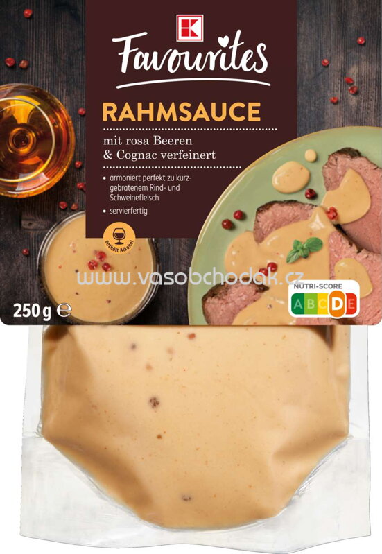 K-Favourites Rahmsauce mit rosa Beeren & Cognac, 250g K-Favourites Rahmsauce mit rosa Beeren & Cognac, 250g