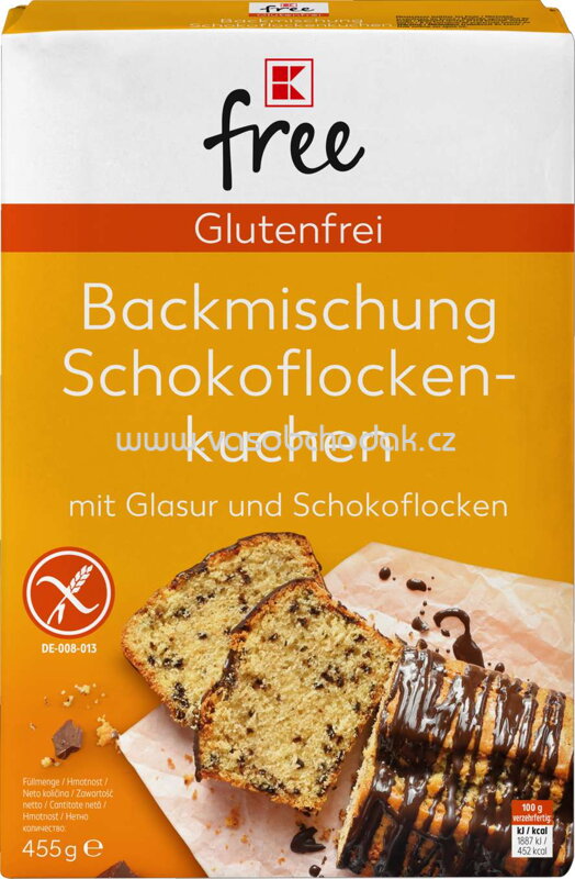 K-Free Glutenfrei Backmischung Schokoflocken Kuchen mit Glasur und Schokoflocken, 455g K-Free Glutenfrei Backmischung Schokoflocken Kuchen mit Glasur und Schokoflocken, 455g