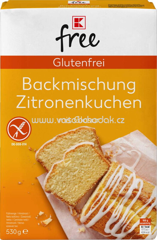 K-Free Glutenfrei Backmischung Zitronenkuchen mit Glasur, 530g K-Free Glutenfrei Backmischung Zitronenkuchen mit Glasur, 530g
