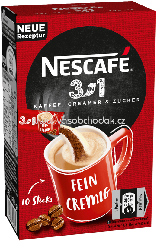 Nescafé 3in1 Kaffee, Creamer & Zucker, 10x16,5g, 165g