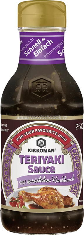 Kikkoman Teriyaki Sauce mit geröstetem Knoblauch, 250 ml Kikkoman Teriyaki Sauce mit geröstetem Knoblauch, 250 ml