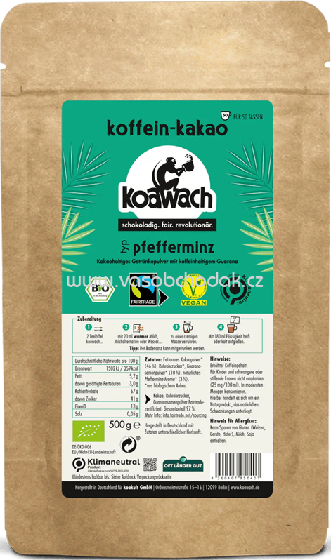 Koawach Koffein Kakao Pfefferminz, 500g Koawach Koffein Kakao Pfefferminz, 500g