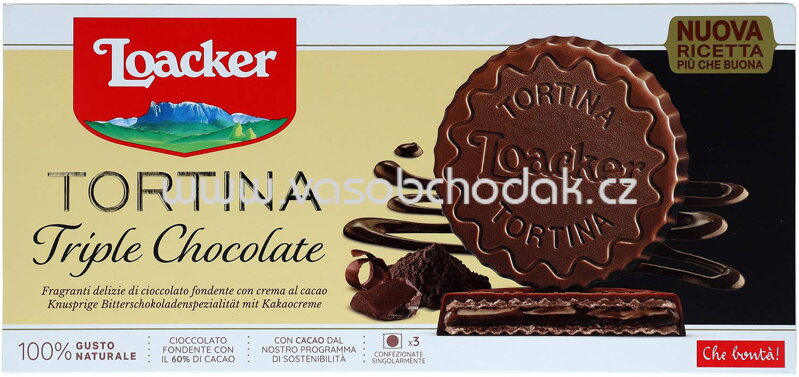 Loacker Tortina Triple Chocolate, 3x21g, 63g Loacker Tortina Triple Chocolate, 3x21g, 63g