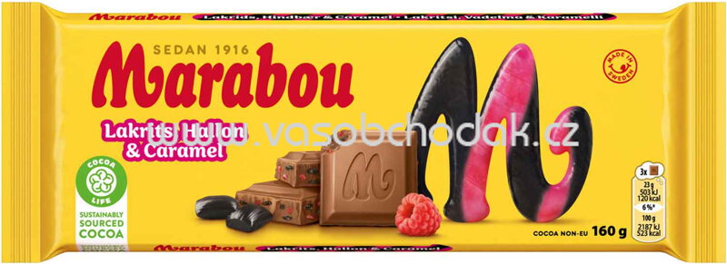 Marabou Lakrits, Hallon & Caramel, 160g
