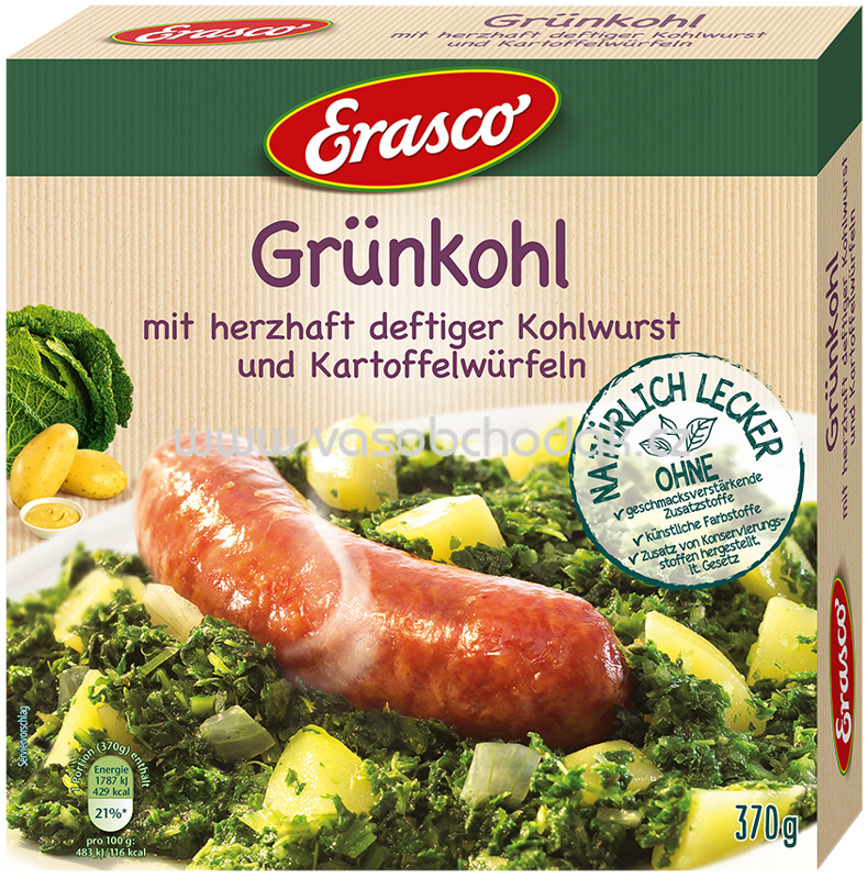 Erasco Grünkohl mit herzhaf-deftiger Kohlwurst und Kartoffelwürfeln, 370g