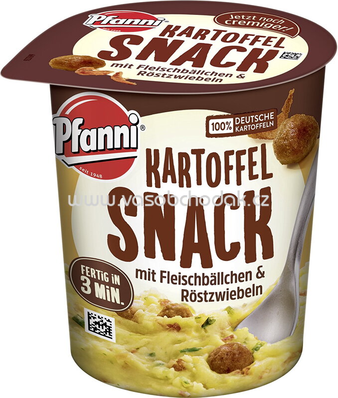 Pfanni Kartoffel Snack mit Fleischbällchen und Röstzwiebeln, 53g Pfanni Kartoffel Snack mit Fleischbällchen und Röstzwiebeln, 53g