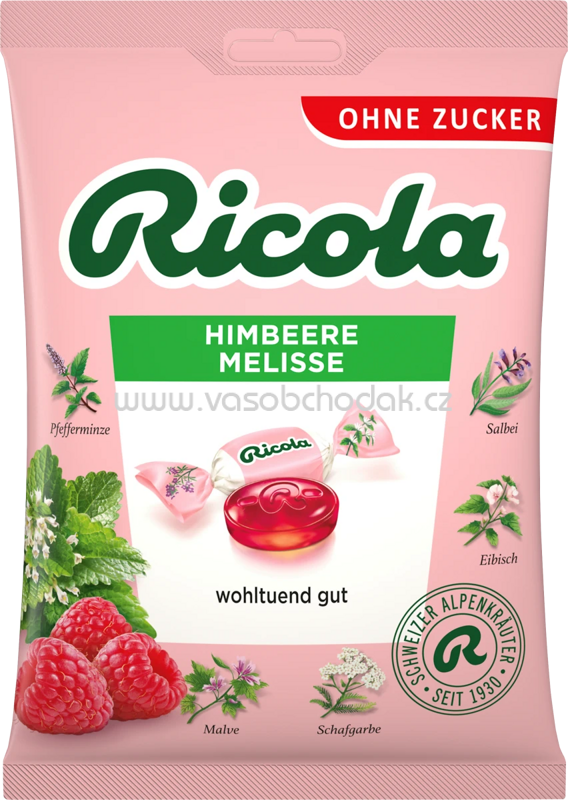 Ricola Bonbon Himbeere Melisse, zuckerfrei, 75g Ricola Bonbon Himbeere Melisse, zuckerfrei, 75g