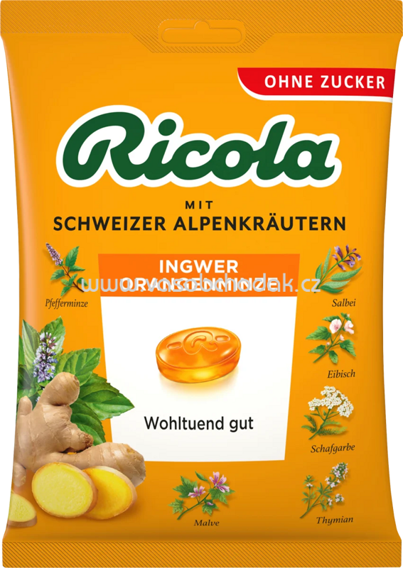 Ricola Bonbon Ingwer & Orangenminze, zuckerfrei, 75g Ricola Bonbon Ingwer & Orangenminze, zuckerfrei, 75g