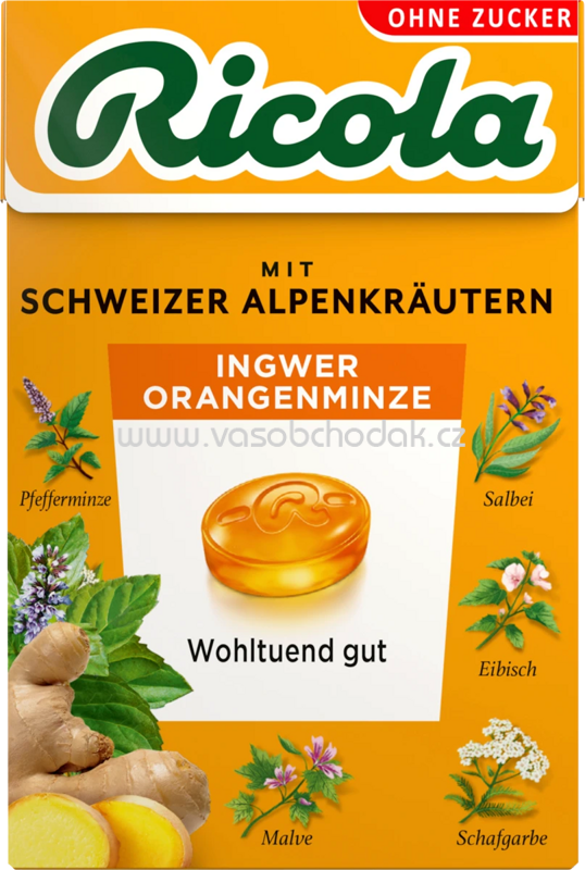 Ricola Bonbon Ingwer & Orangenminze, zuckerfrei, 50g Ricola Bonbon Ingwer & Orangenminze, zuckerfrei, 50g