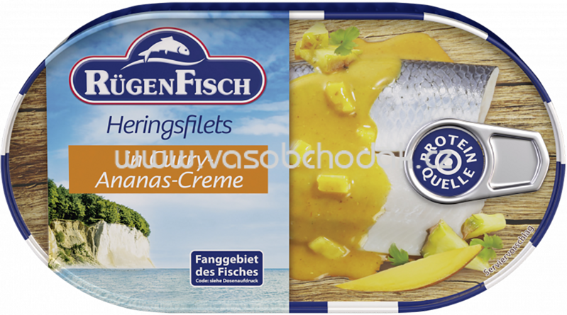 Rügen Fisch Heringsfilets in Curry-Ananas-Creme, 200g Rügen Fisch Heringsfilets in Curry-Ananas-Creme, 200g
