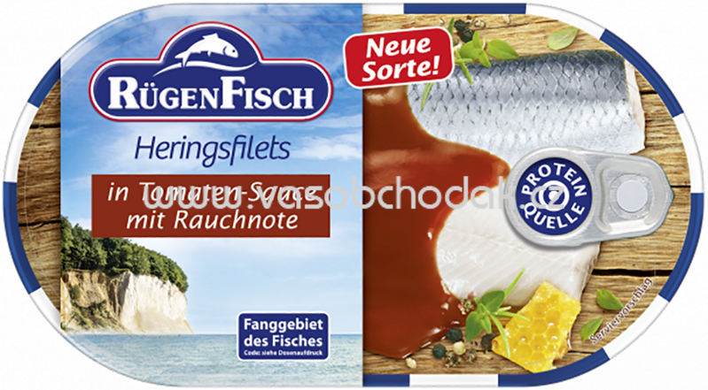 Rügen Fisch Heringsfilets in Tomaten-Sauce mit Rauchnote, 200g Rügen Fisch Heringsfilets in Tomaten-Sauce mit Rauchnote, 200g
