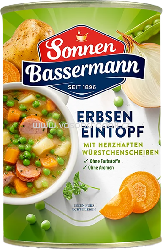 Sonnen Bassermann Eintopf 1 Teller - Erbsen Eintopf mit herzhaften Würstchen, 400g