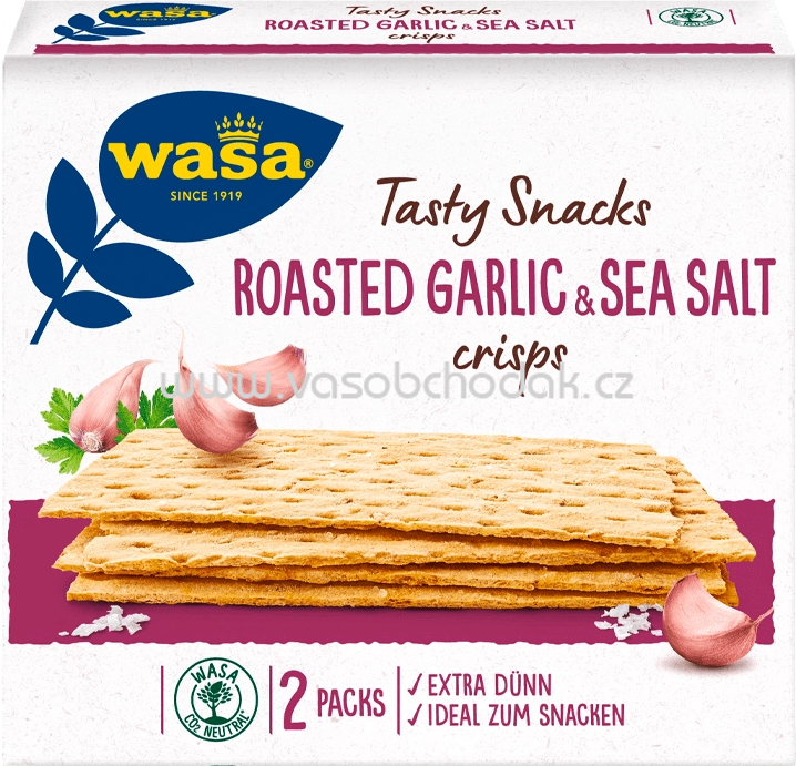 Wasa Tasty Snacks Roasted Garlic & Seal Salt Crisps, 190g Wasa Tasty Snacks Roasted Garlic & Seal Salt Crisps, 190g