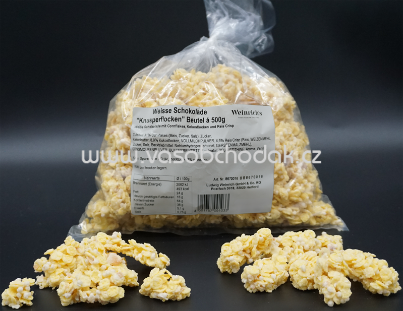 WEINRICs Weisse Schokolade Knusperflocken Beutel, 500g WEINRICs Weisse Schokolade Knusperflocken Beutel, 500g