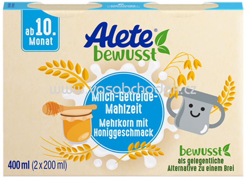 Alete Milch Getreide Mahlzeit Mehrkorn mit Honiggeschmack, ab 10. Monat, 2x200ml, 0,4 l Alete Milch Getreide Mahlzeit Mehrkorn mit Honiggeschmack, ab 10. Monat, 2x200ml, 0,4 l