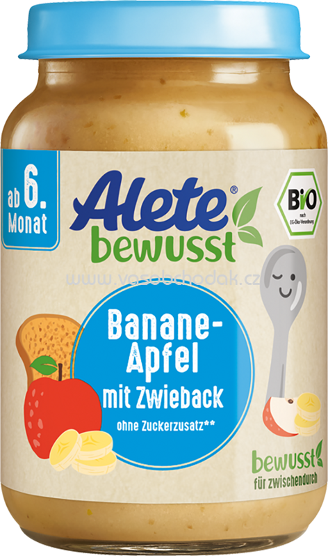 Alete Banane-Apfel mit Zwieback, nach dem 6. Monat, 190g Alete Banane-Apfel mit Zwieback, nach dem 6. Monat, 190g