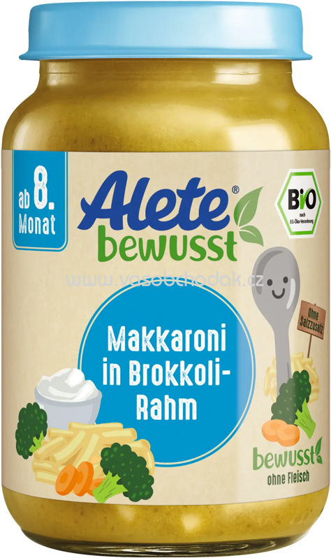 Alete Makkaroni in Brokkoli-Rahm, ab 8. Monat, 220g Alete Makkaroni in Brokkoli-Rahm, ab 8. Monat, 220g