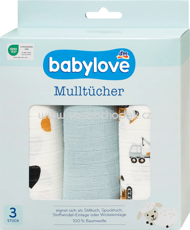 Babylove Mulltücher blau/weiß Baustelle, 3 St
